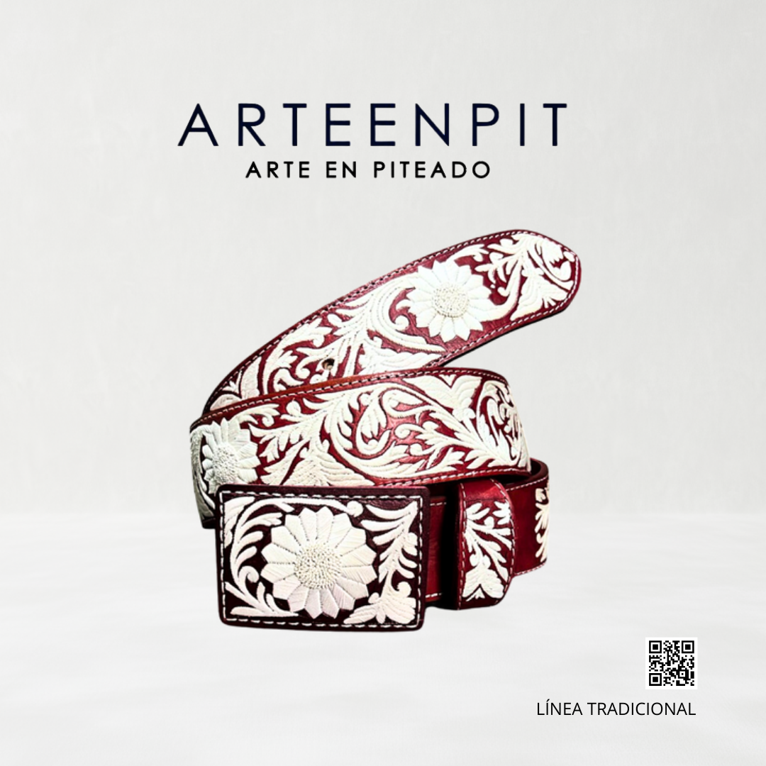Cinturón Artesanal Piteado - modelo rameado con girasoles