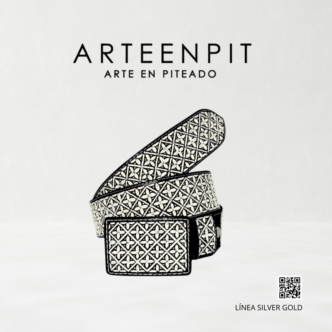 Cinturón Artesanal Piteado - Modelo Flor cruci Gold