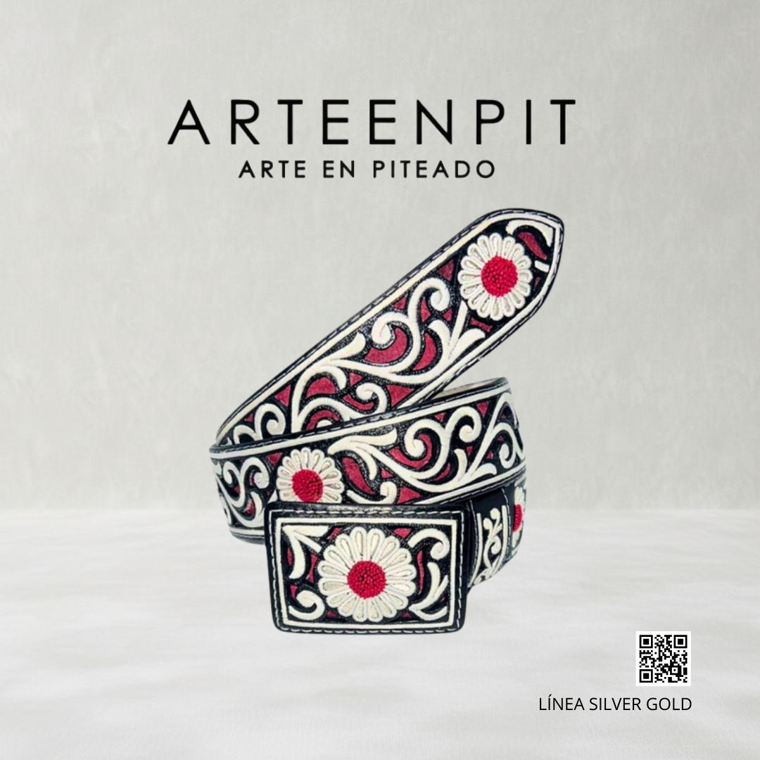 Cinturón Artesanal Piteado - Modelo Orquídea Silver