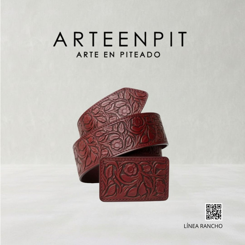 Cinto de cuero cincelado a mano - modelo Rameado