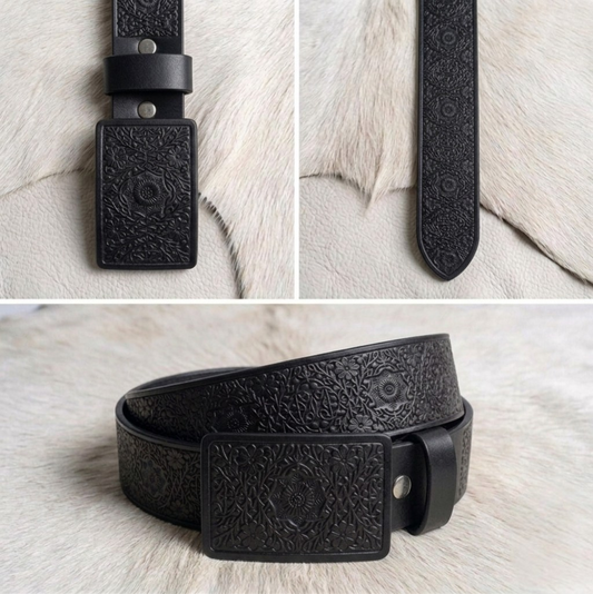 Cinto de cuero cincelado a mano -  Modelo charro