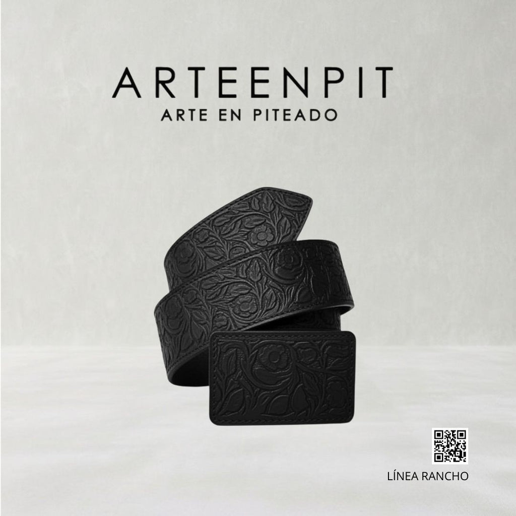 Cinto de cuero cincelado a mano - modelo Rameado