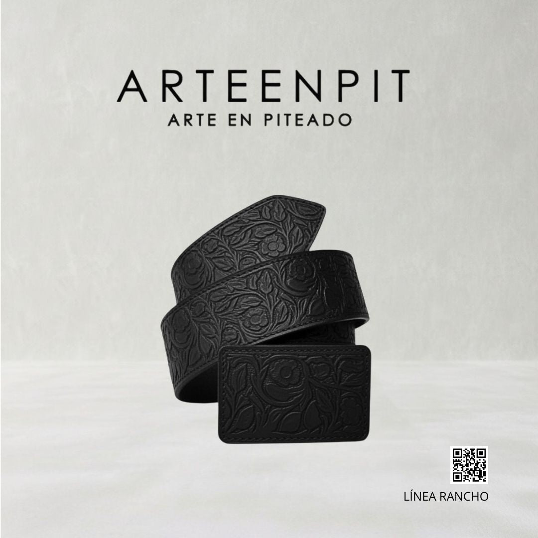 Cinto de cuero cincelado a mano - modelo Rameado