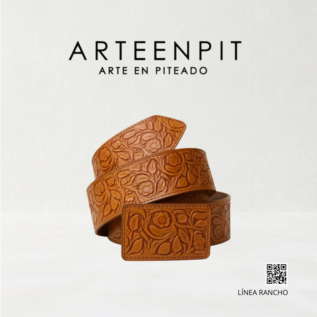 Cinturón de cuero cincelado a mano - modelo Rameado