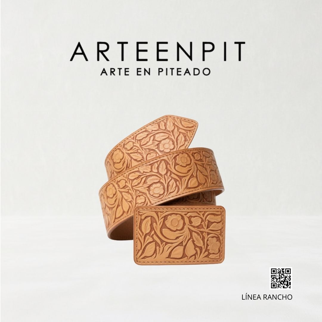 Cinto de cuero cincelado a mano - modelo Rameado