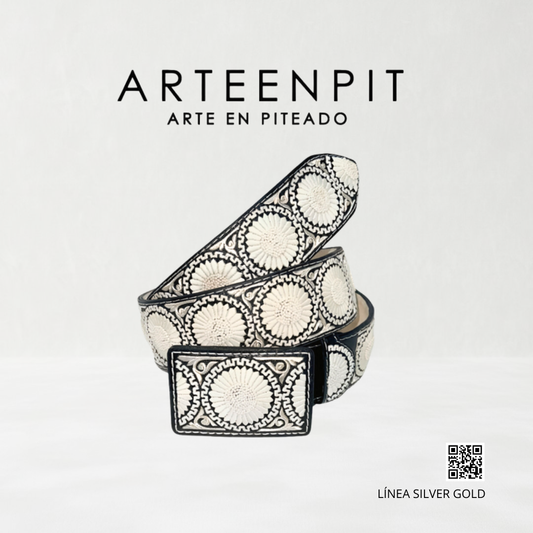 Cinturón Artesanal Piteado - Modelo Girasoles Silver