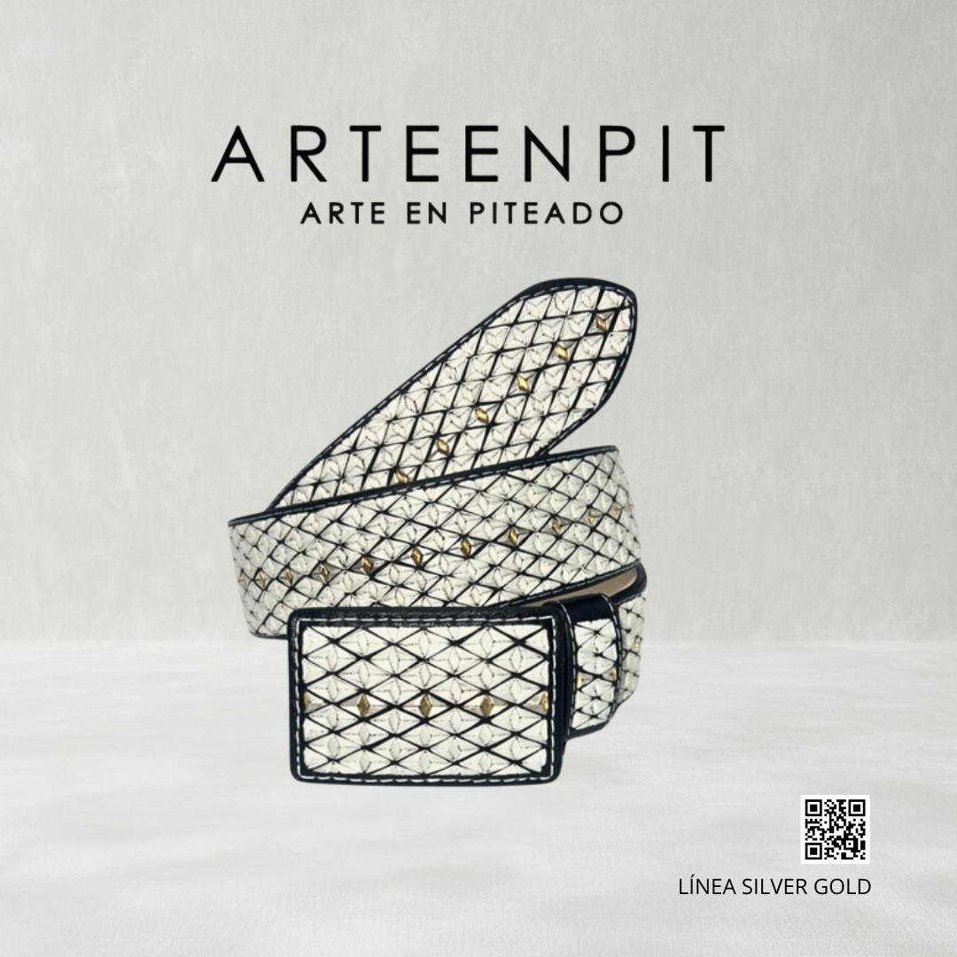 Cinturón Artesanal Piteado - Modelo Diamante Silver Gold