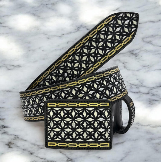 Cinto de plata ley 925 con chapa de oro - modelo eslabones con diamantes