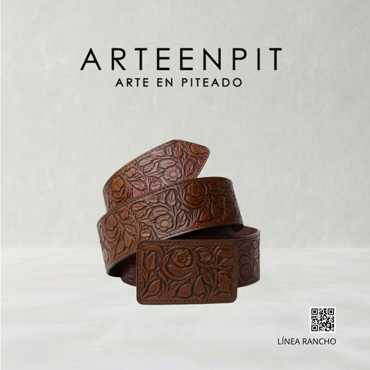 Cinto de cuero cincelado a mano - modelo Rameado