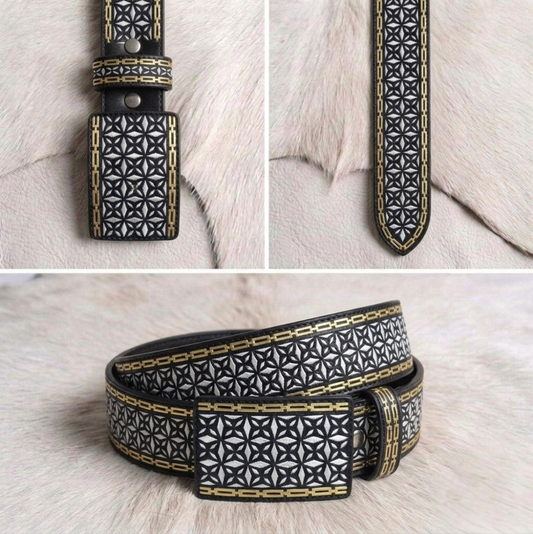 Cinto de plata ley 925 con chapa de oro - Modelo eslabones con diamantes