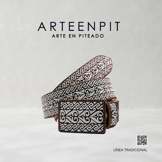 Cinturón Artesanal Piteado - Modelo Combinado Greca con corazones