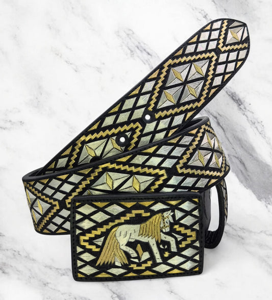 Cinto de plata ley 925 - modelo rombo con caballo