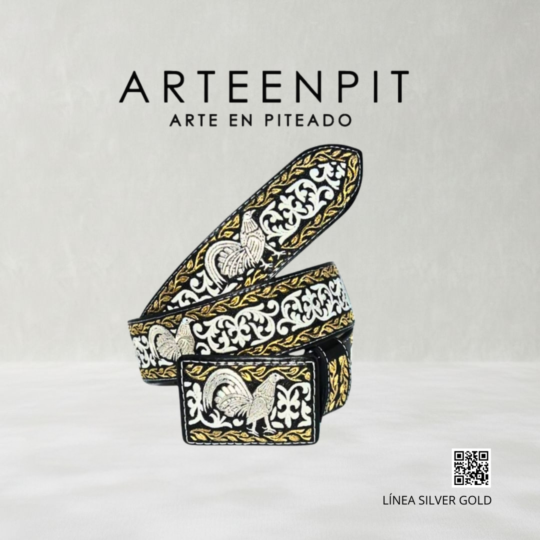 Cinturón Artesanal Piteado - Modelo Derby, Silver Gold